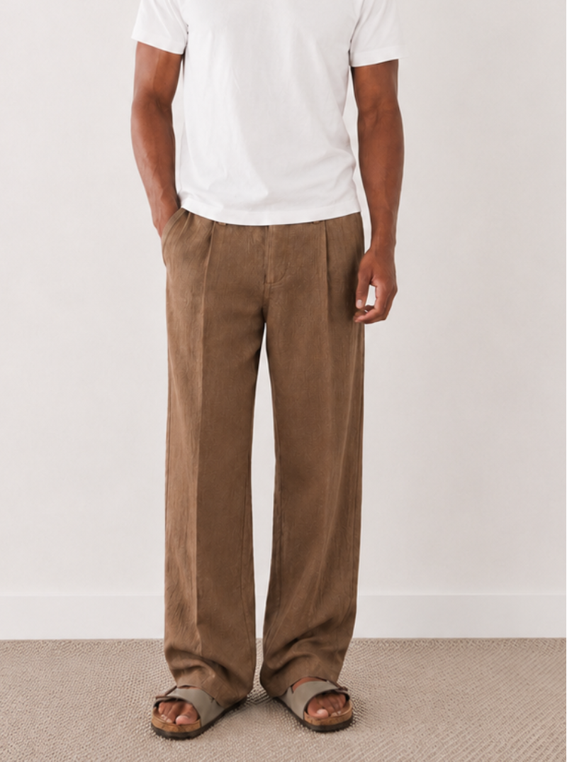 Tall Brown Linen-Blend Trousers