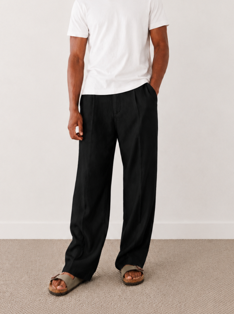 Tall Black Linen-Blend Trousers