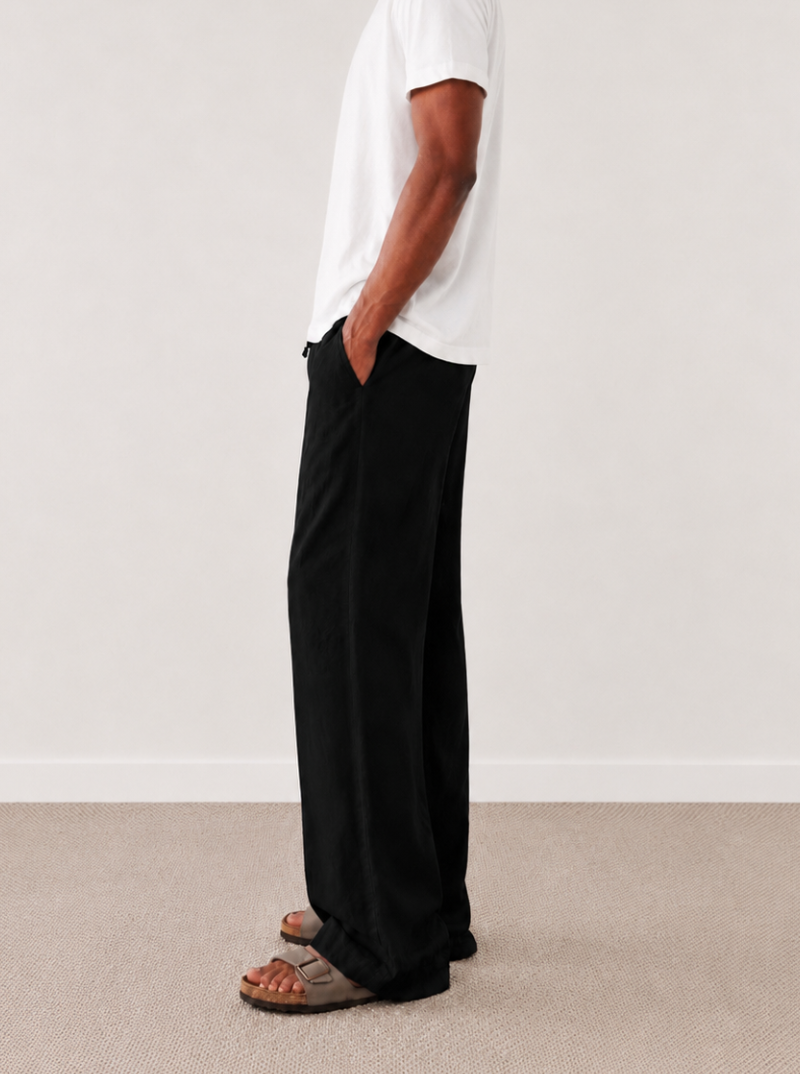 Tall Black Linen-Blend Trousers