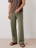 Tall Olive Relaxed Straight Linen-Blend Pants