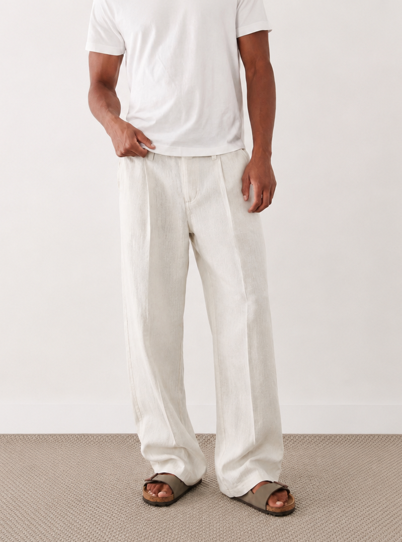 Tall White Linen-Blend Trousers