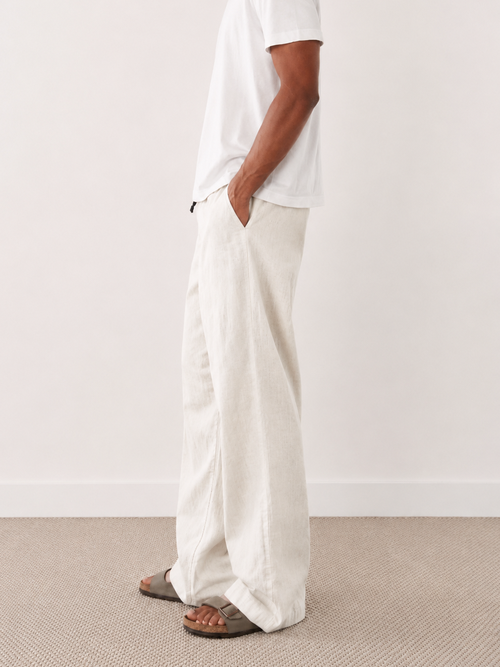 Tall White Linen-Blend Trousers